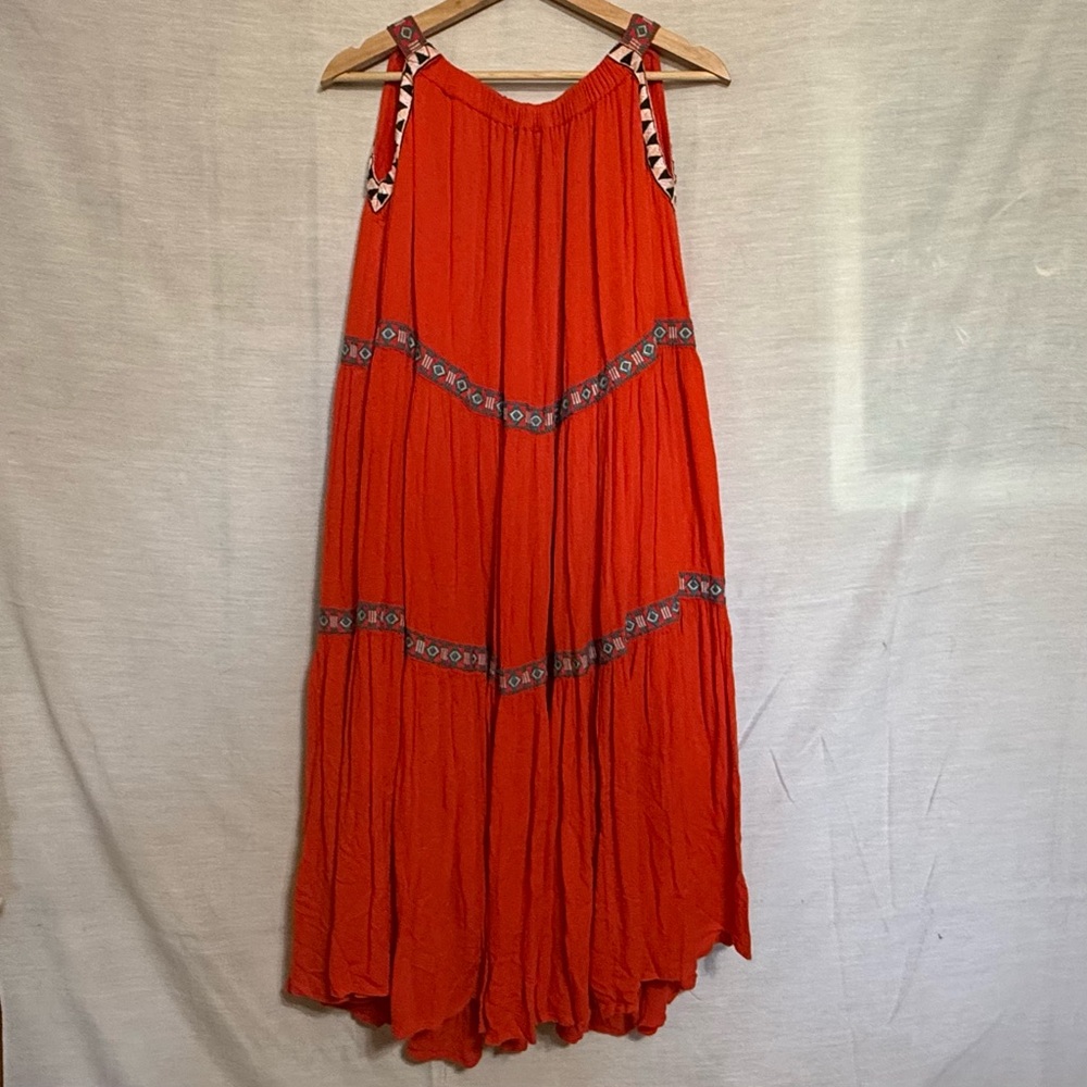 Free People Layla Maxi Dress Orange Embroidered Tassel M - Picture 2 of 6